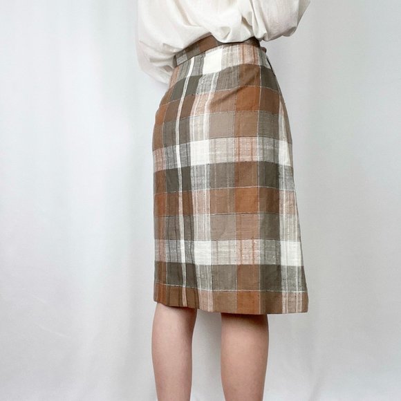 Vintage Union Made Plaid Pleated Midi Skirt High Rise Knit Preppy Tartan Pockets - Picture 3 of 8